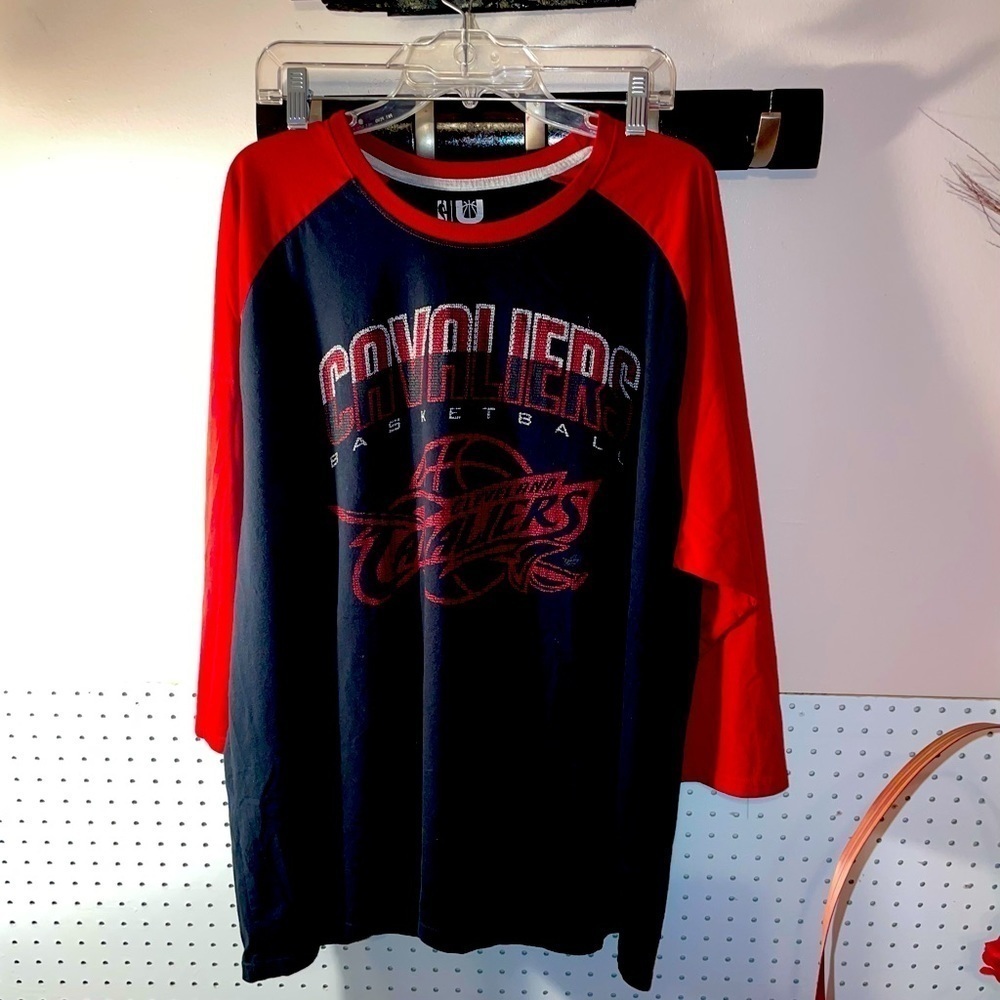 NBA Cleveland Cavaliers Black and Red Long Sleeve Raglan Tee
